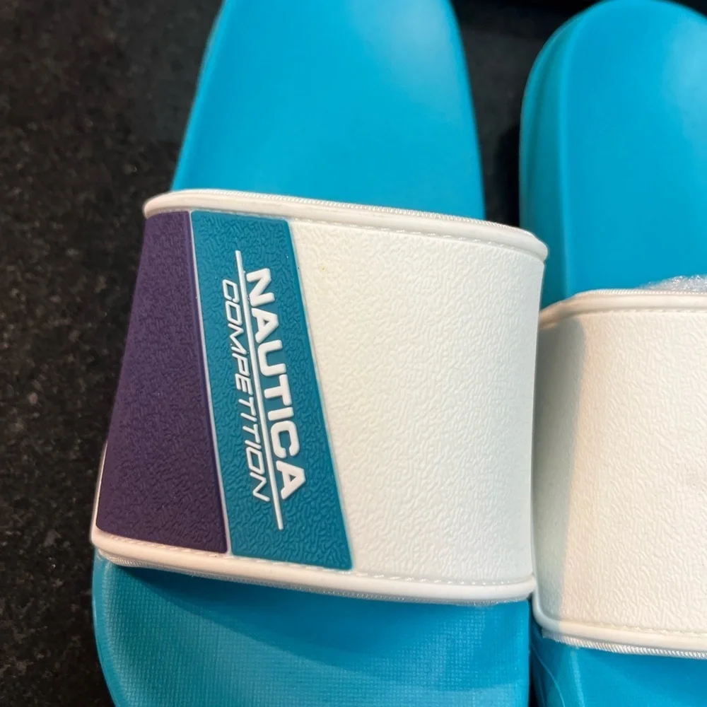 Nautica Competition Blue and White Slides sz various